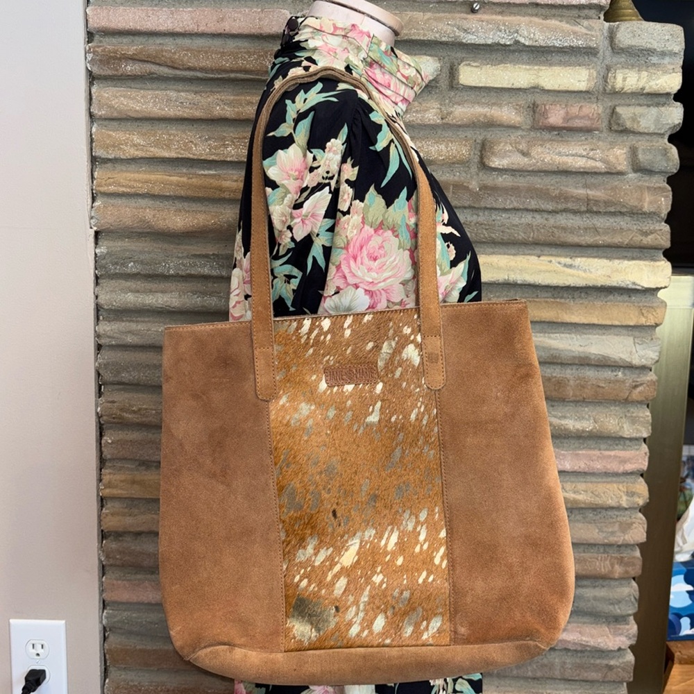 Jane Marie Bessie Tote Bag Large Calf Hair On Suede Leather Gold Foil